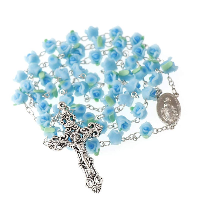 YWLI Rosary Beads Catholic - 6 Color, Confirmation Gifts for Teenage Girl, Charm Polymer Clay Rose Necklace Jewelry, Silver Alloy Cross Necklace for Women, Gifts for Women - Image 3